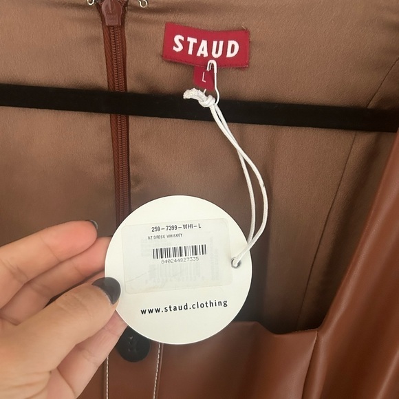 STAUD Oz Faux Leather Belted Dress Size Large - Picture 6 of 16